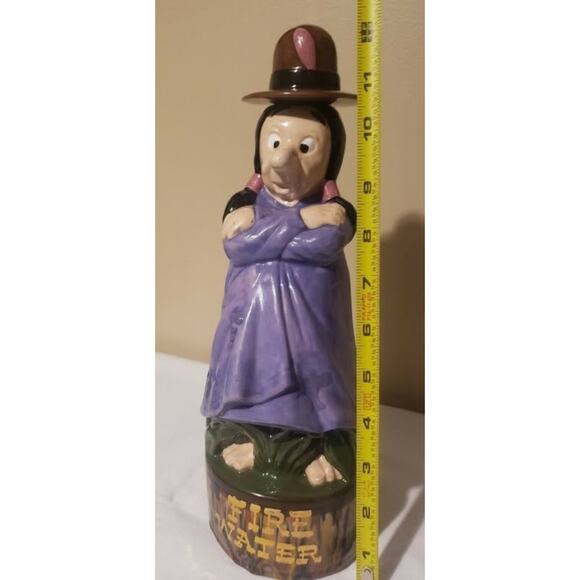 Vintage 2 Pc Decanter FIRE WATER 1970s Hand Painted Indian Ceramic Hat Lid Bar - Picture 8 of 9